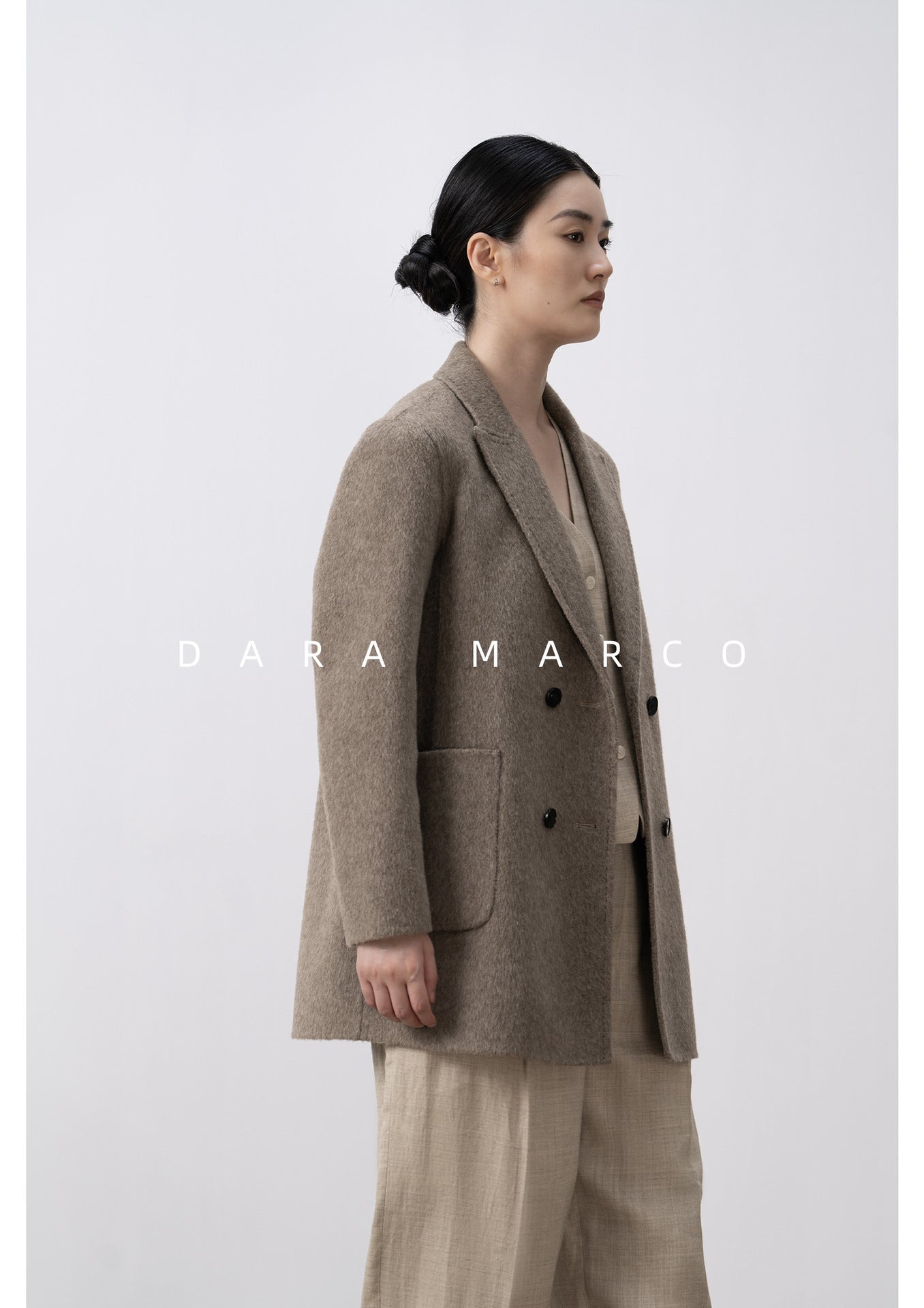 Women Double-Breasted Wool Coat | Mid-Length Handmade Autumn Winter - Sainiya Eco Wear