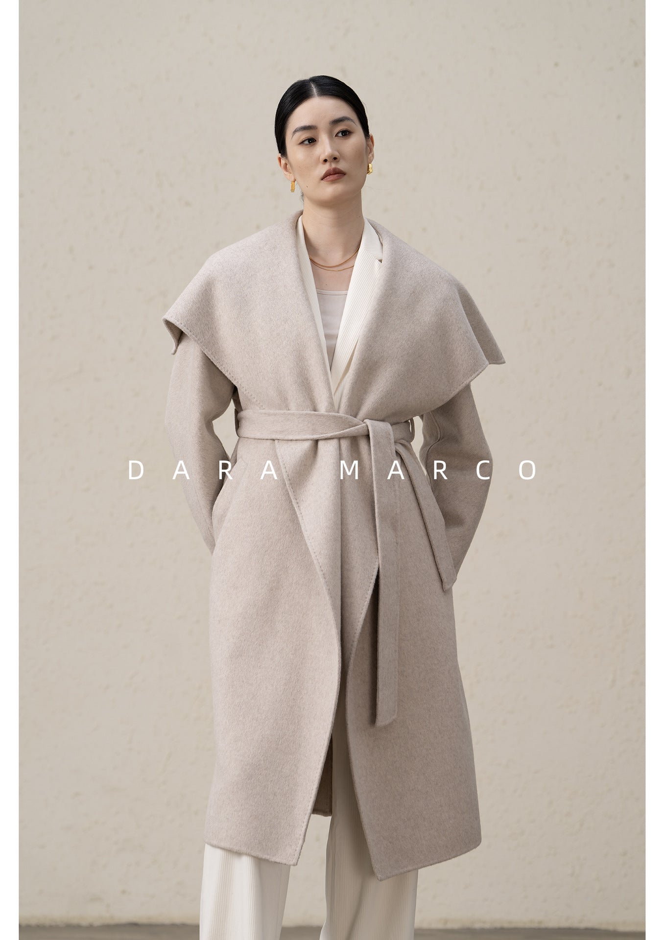 Women Long Double-Sided Wool Coat with Tie Waist for Autumn Winter - Sainiya Eco Wear