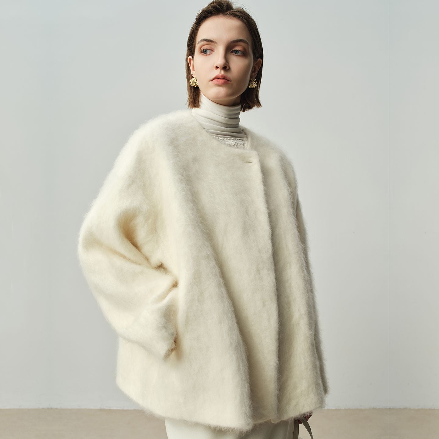 women long wool coat single button