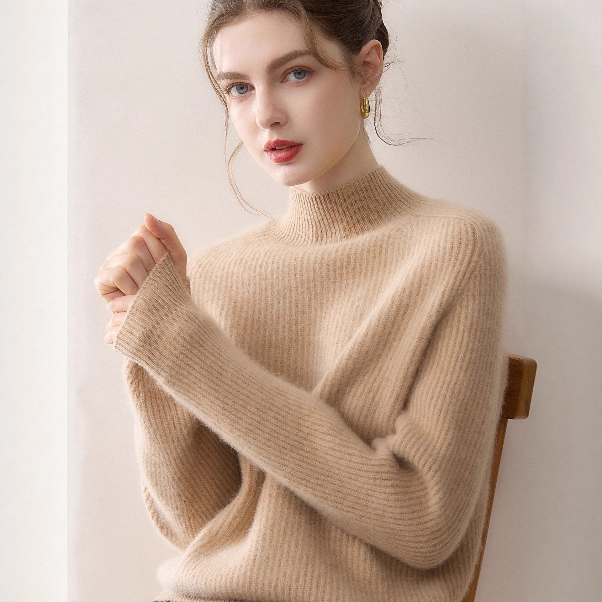 women Pure cashmere half turtleneck sweater