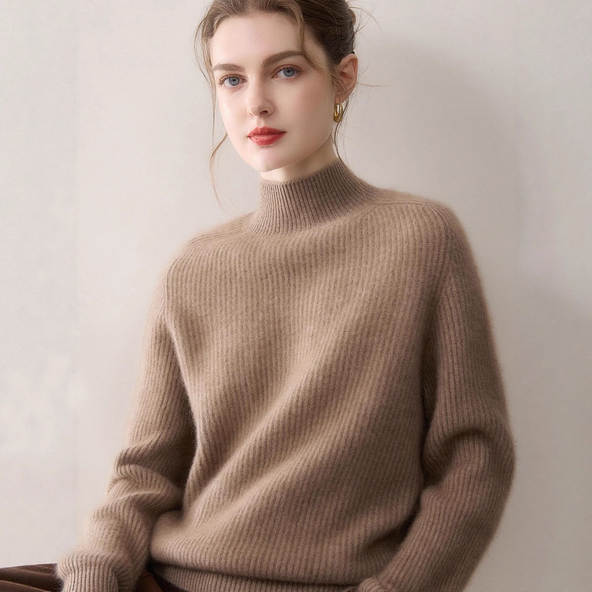 women Pure cashmere half turtleneck sweater