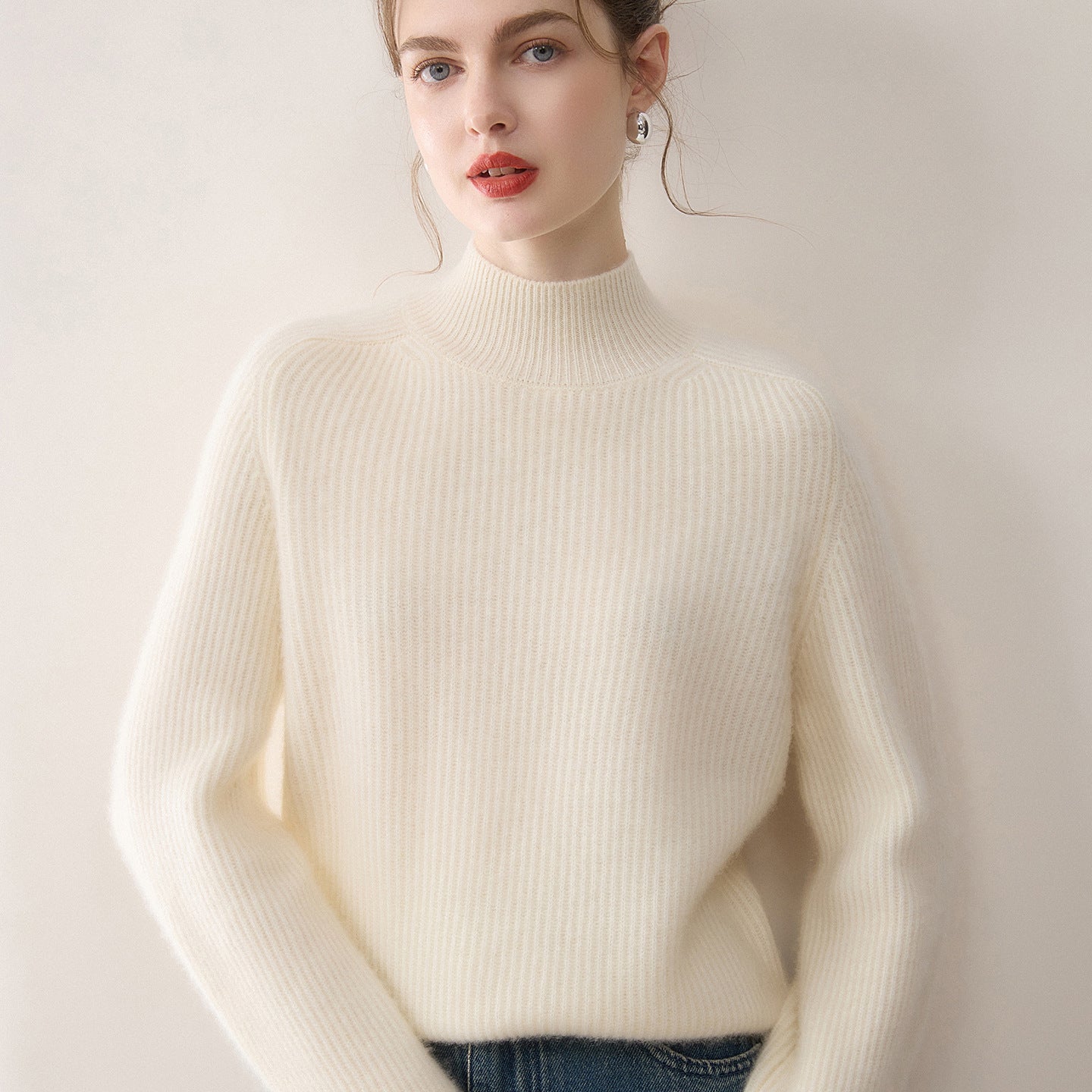 women Pure cashmere half turtleneck sweater