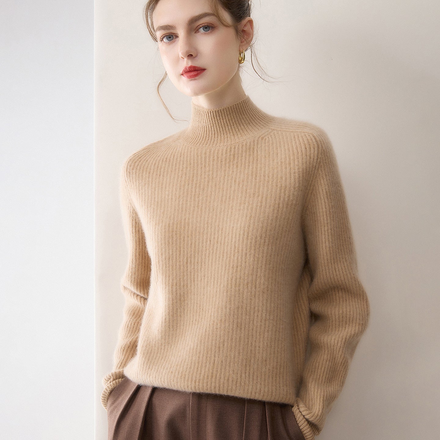 women Pure cashmere half turtleneck sweater