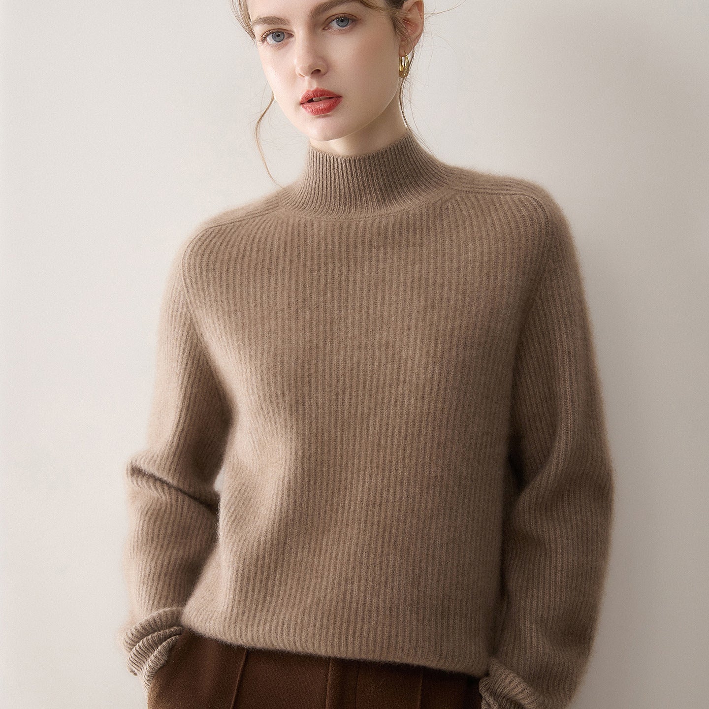 women Pure cashmere half turtleneck sweater