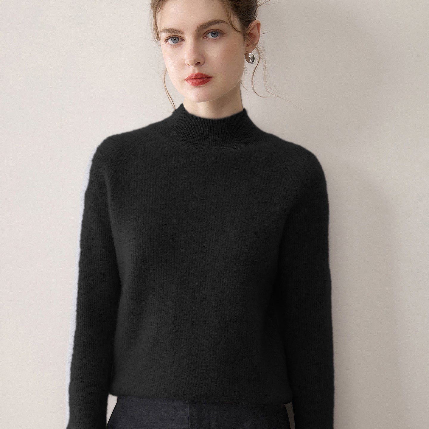 women Pure cashmere half turtleneck sweater