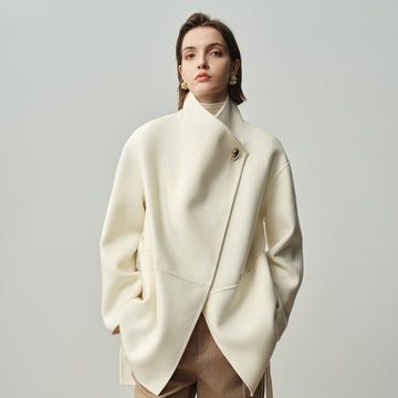 women irregular collar double-sided wool coat