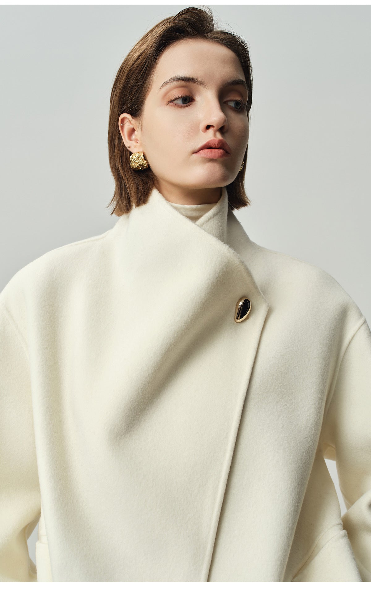 women irregular collar double-sided wool coat