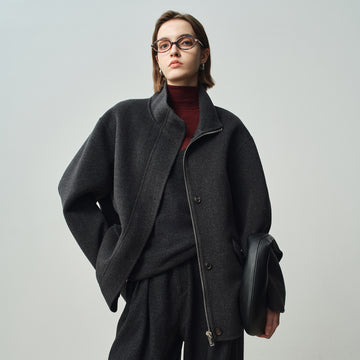women wool zipper coat