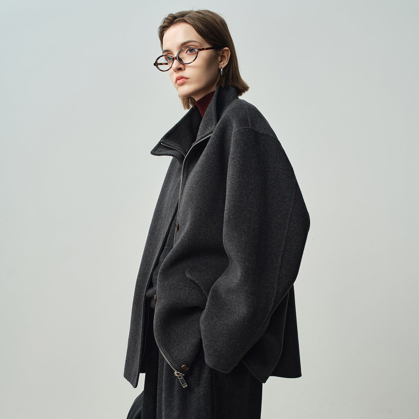 women wool zipper coat