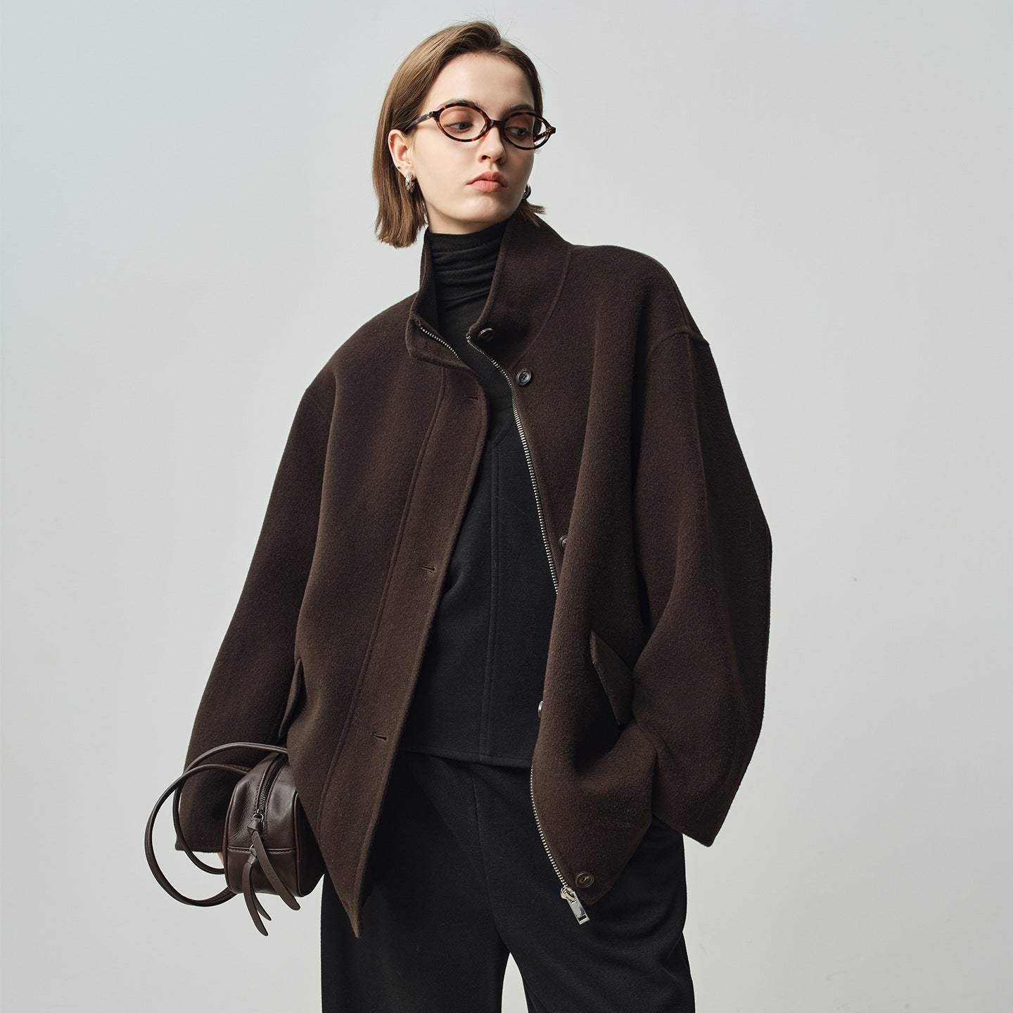 women wool zipper coat