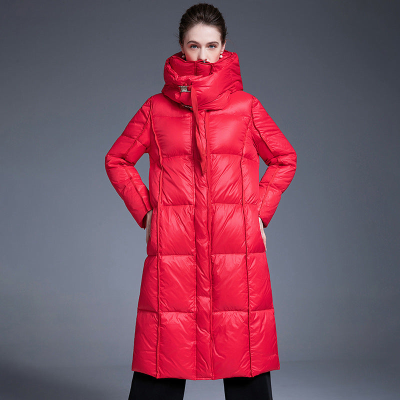 Down Jacket Women’s Thickened 90% White Duck Down Winter Coat - Hooded Long Mid-Length Casual Style