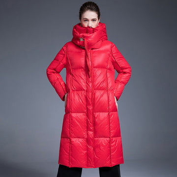 Down Jacket Women’s Thickened 90% White Duck Down Winter Coat - Hooded Long Mid-Length Casual Style
