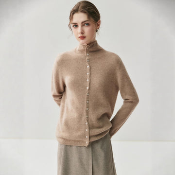 Cashmere Curl-Edge Button Cardigan