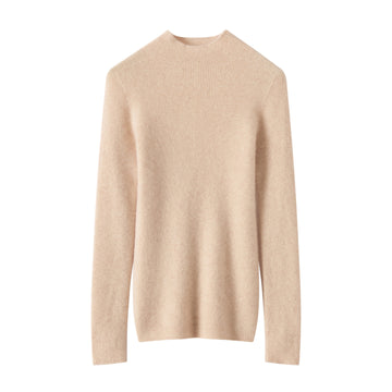 100% Pure Cashmere Half-Turtleneck – Seamless Ribbed Elegance