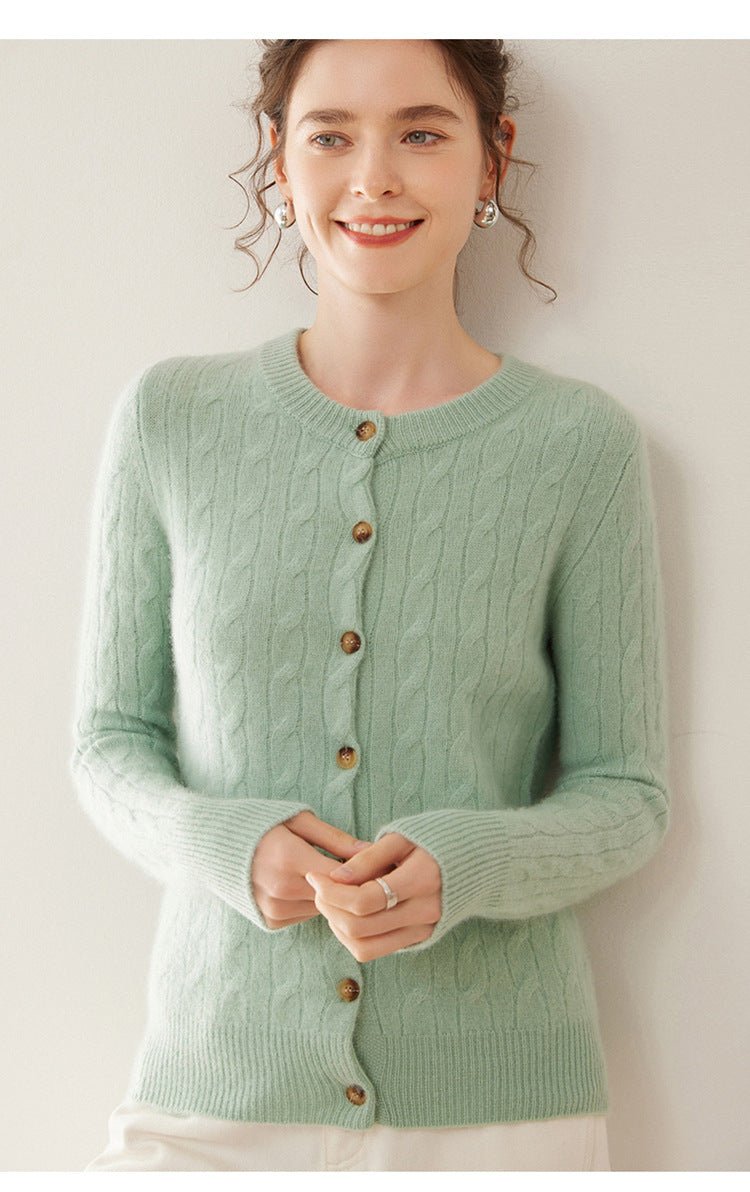 Cashmere Cardigan – 100% Pure Cashmere Thickened Cable Knit Sweater - Sainiya Eco Wear