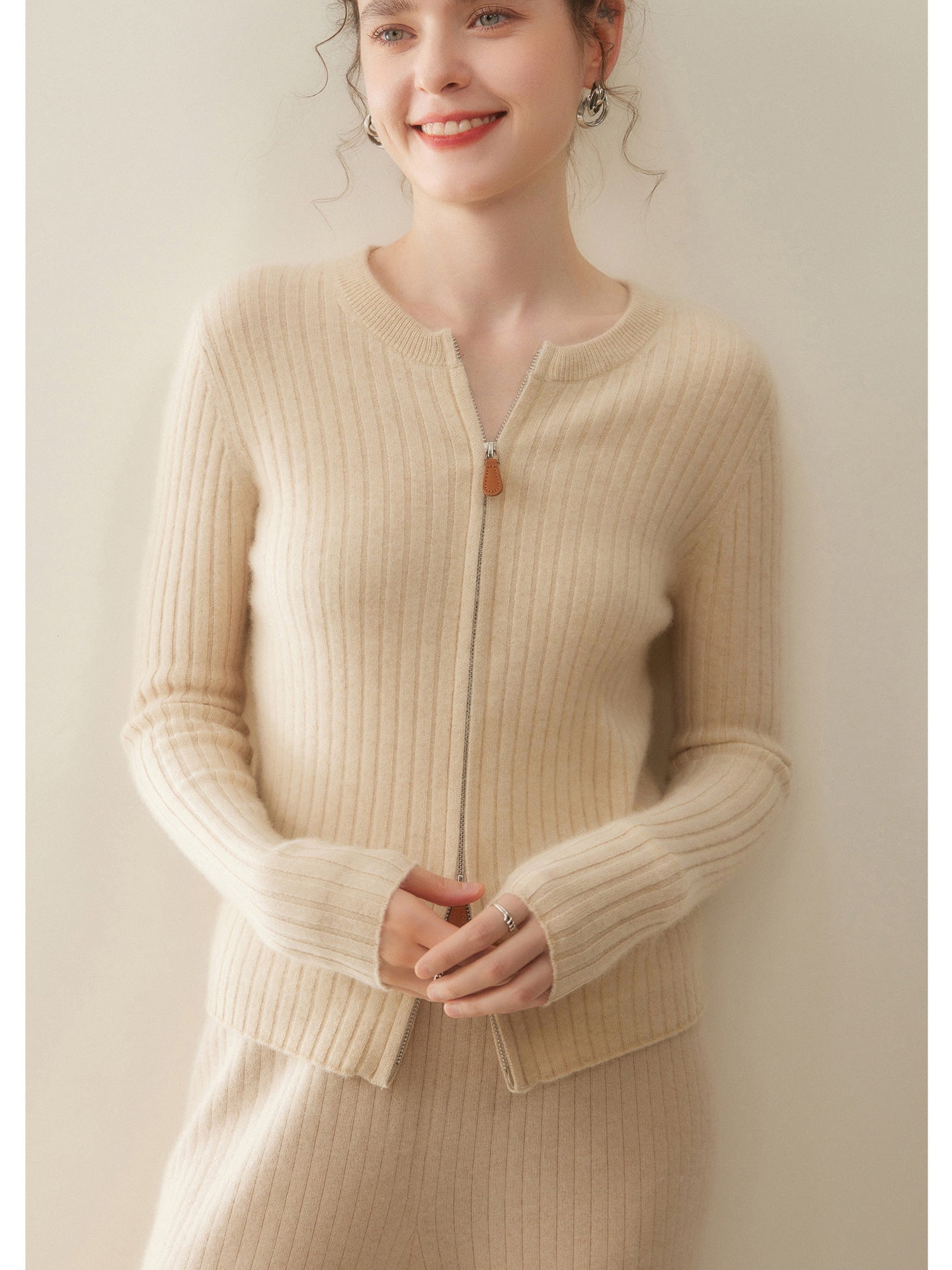 Cashmere Cardigan – 100% Pure Cashmere Double-Zip Slim Knit Jacket - Sainiya Eco Wear