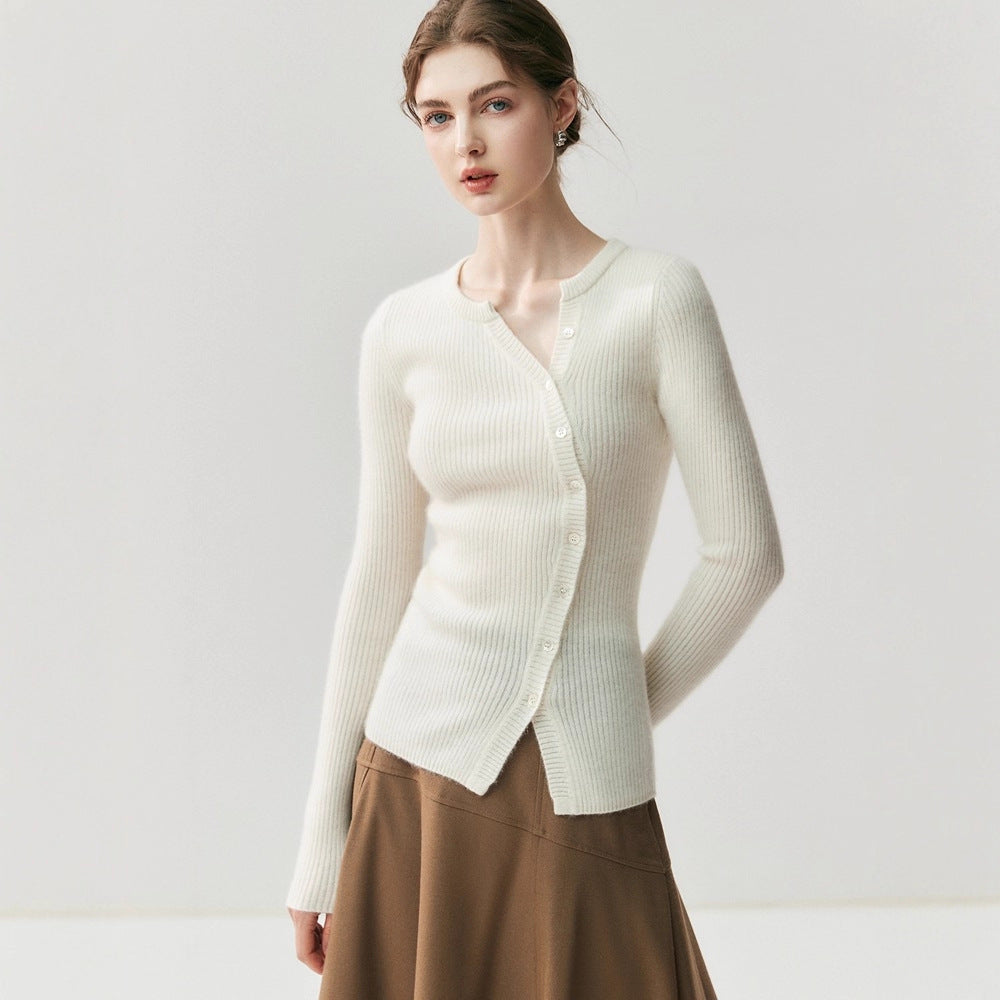 Cashmere Cardigan – French-Style Slim Fit 100% Pure Cashmere Knitted Sweater