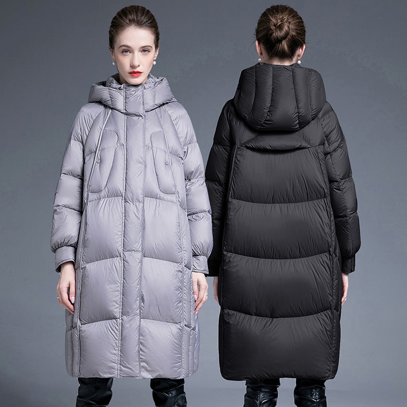Down Jacket Women’s Thickened Hooded Long Coat – 90% White Duck Down Warm Winter Style