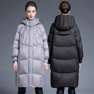 Down Jacket Women’s Thickened Hooded Long Coat – 90% White Duck Down Warm Winter Style