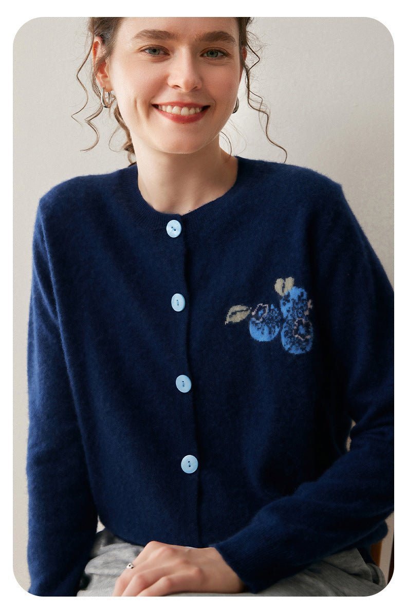 CashmereWeave — Women’s 100% Pure Cashmere Embroidered Round-Neck Cardigan - Sainiya Eco Wear