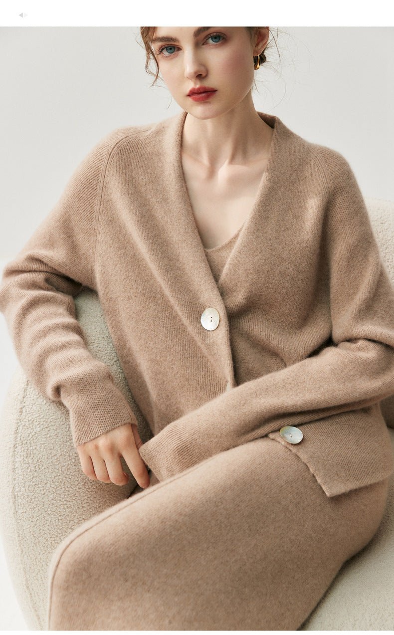 Cashmere Cardigan – Pure Cashmere V-Neck Shell Button Knit Sweater - Sainiya Eco Wear