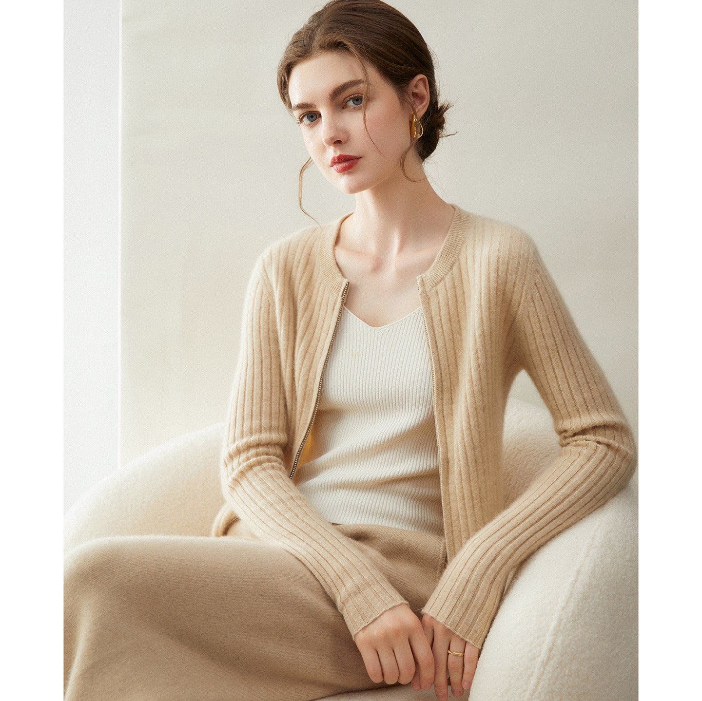 Cashmere Cardigan – Slim Stripe Pure Cashmere Knit Jacket for Women - Sainiya Eco Wear