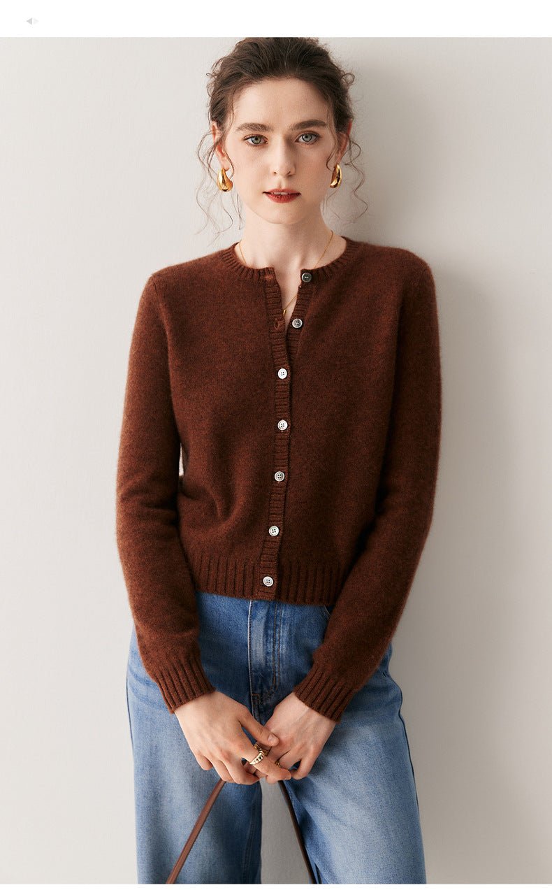 Cashmere Cardigan Women~100% Pure Cashmere Short Slim Fit Round Neck Sweater - Sainiya Eco Wear