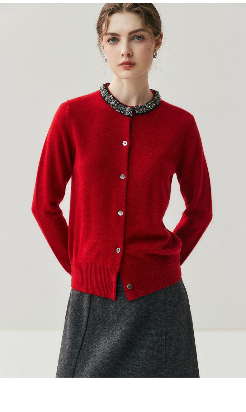 Cashmere Cardigan – Elegant Heavy-Craft Collar Knit Jacket for Women - Sainiya Eco Wear