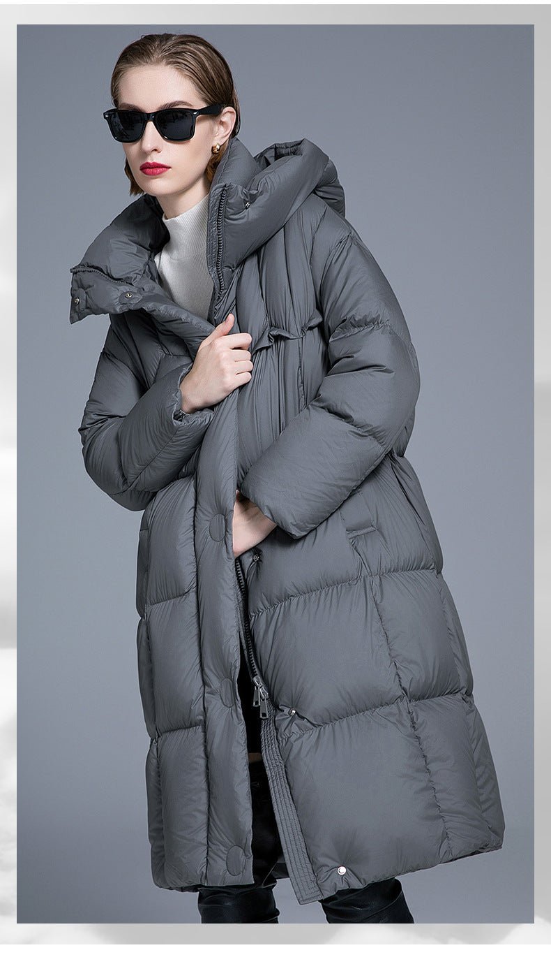 Long Hooded Down Jacket for Women | 90% Duck Down, Thick & Warm - Sainiya Eco Wear