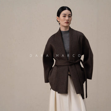 Double-Sided Cashmere Coat with Elegant Scarf Collar – Autumn Winter