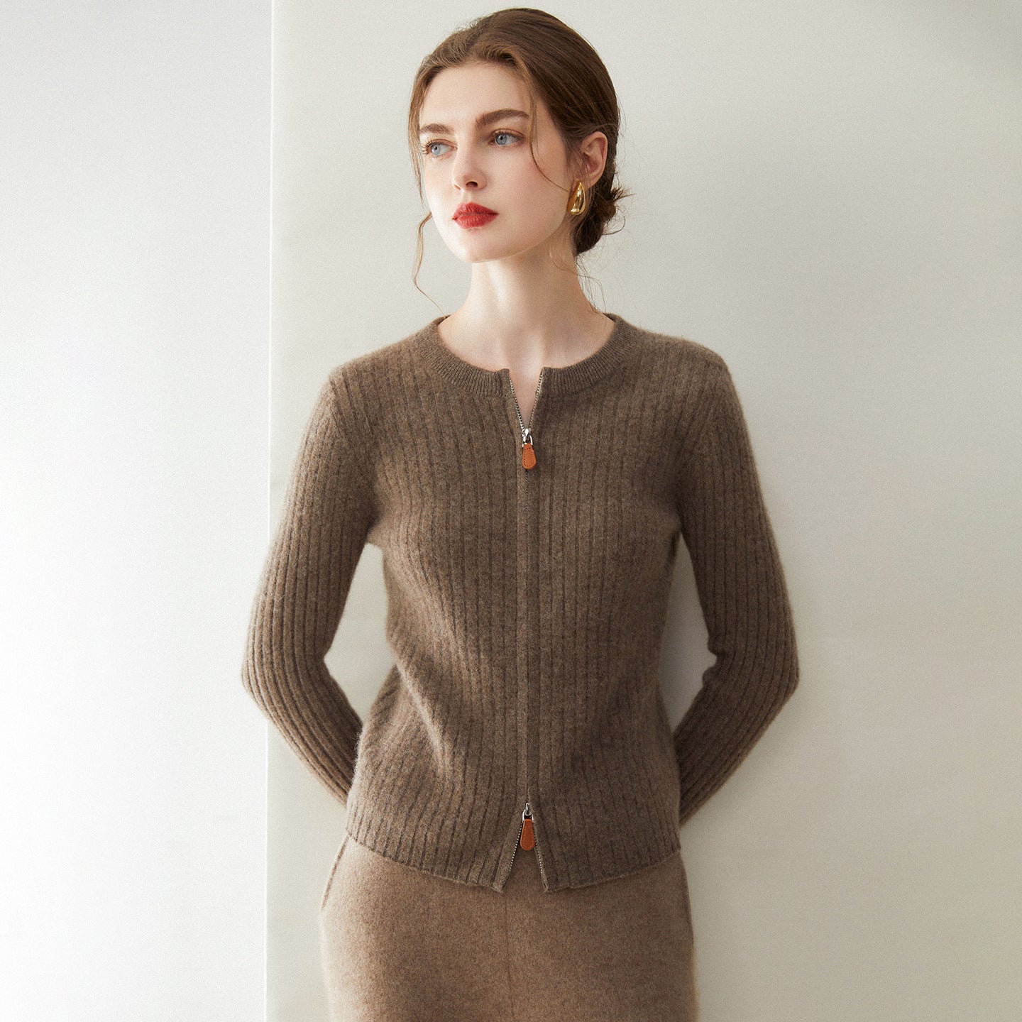 Cashmere Cardigan – Slim Stripe Pure Cashmere Knit Jacket for Women - Sainiya Eco Wear