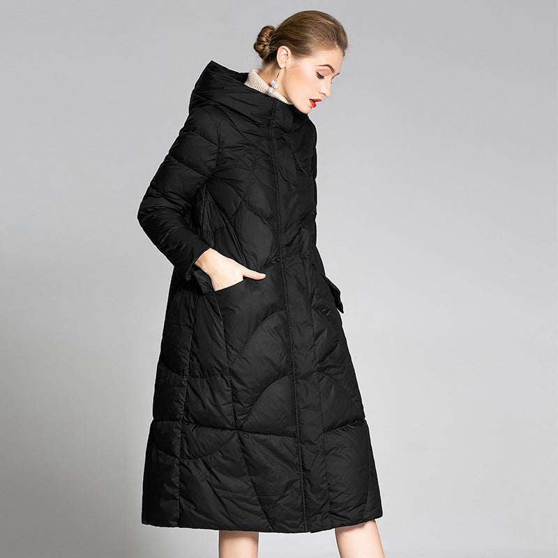Elegant Winter Hooded Down Coat with Refined Warmth