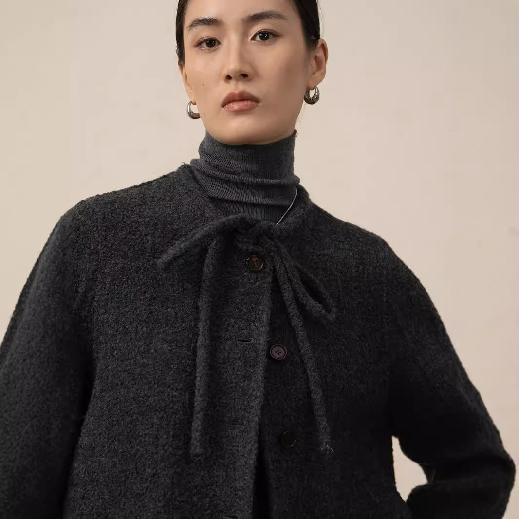 Alpaca Wool Short Coat – Textured Mixed-Color Fleece Jacket for Women