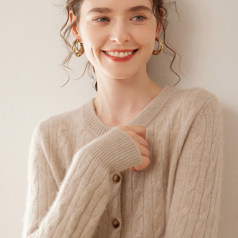 Cashmere Cardigan – 100% Pure Cashmere Thickened Cable Knit Sweater - Sainiya Eco Wear