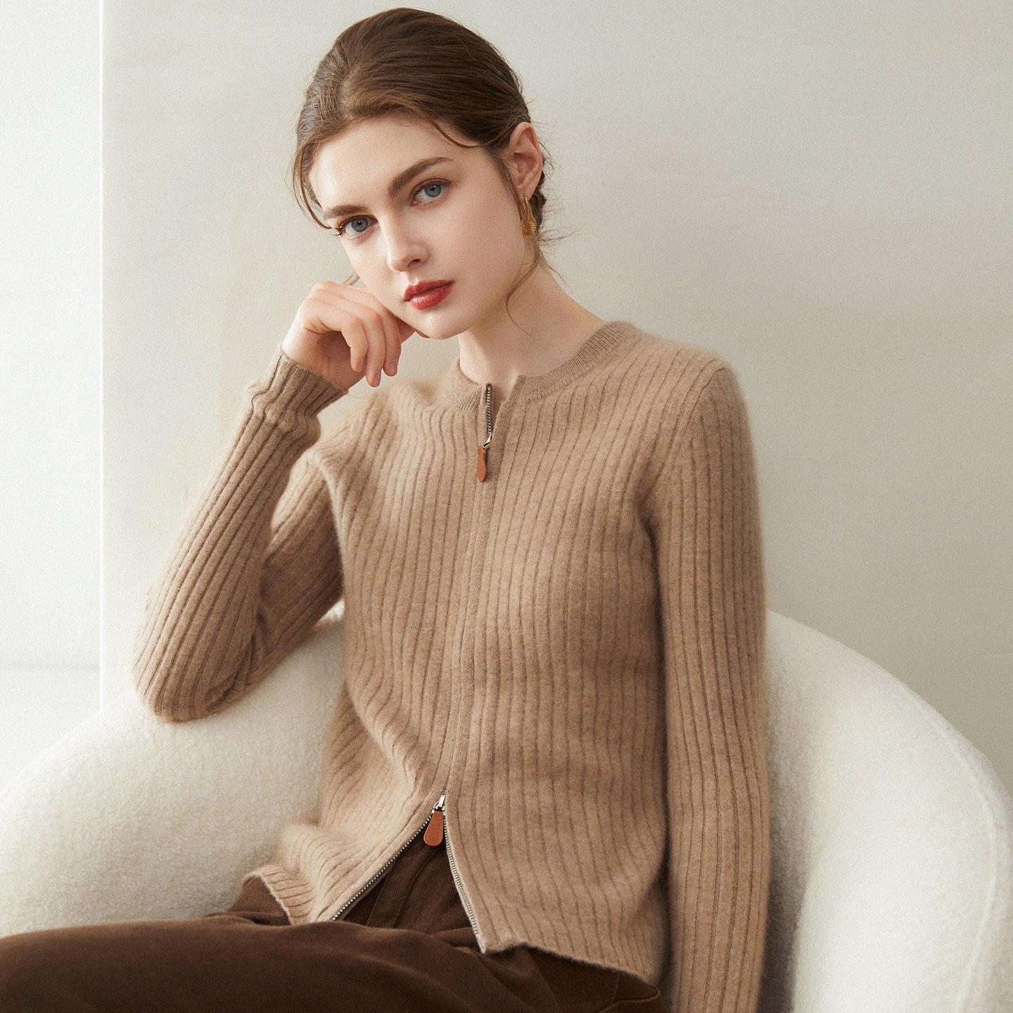 Cashmere Cardigan – Slim Stripe Pure Cashmere Knit Jacket for Women - Sainiya Eco Wear