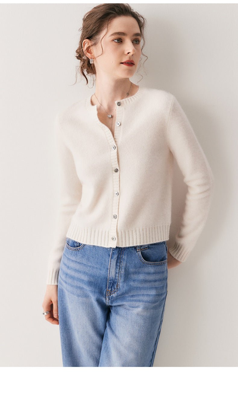 Cashmere Cardigan Women~100% Pure Cashmere Short Slim Fit Round Neck Sweater - Sainiya Eco Wear