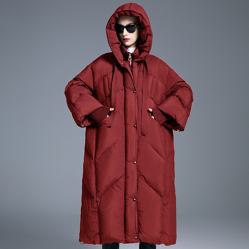 Down Jacket Women’s Long Hooded Coat – Thickened 90% White Duck Down Warm Winter Style