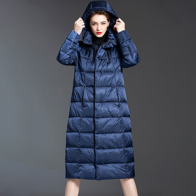 Down Jacket Women’s Hooded Long Coat – Thickened 90% White Duck Down Winter Warm Style