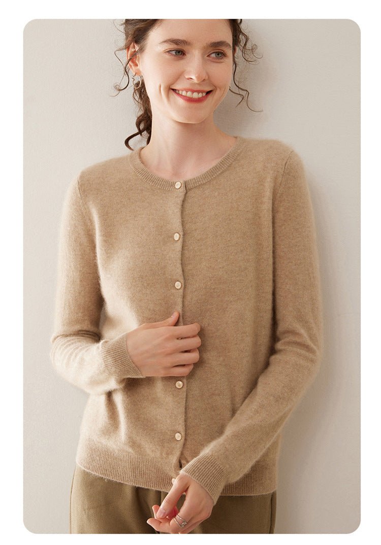 Cashmere Essential~Lightweight Pure Cashmere Round-Neck Slim Cardigan Women - Sainiya Eco Wear