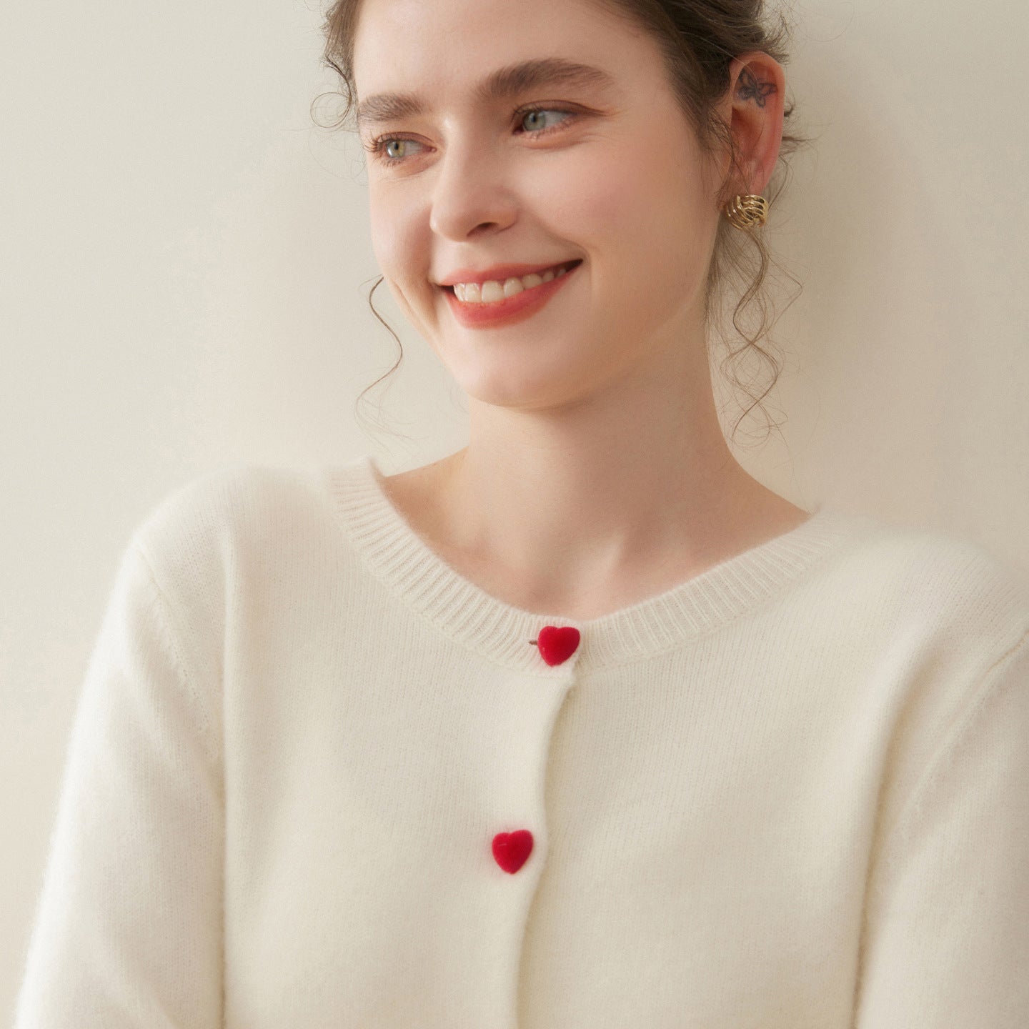 Cashmere Cardigan – Heart Button 100% Pure Cashmere Soft Knit Sweater - Sainiya Eco Wear