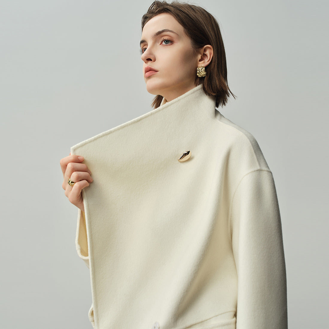 Wool Coat for Women – Irregular Collar Double-Sided Cashmere Mid-Length Jacket