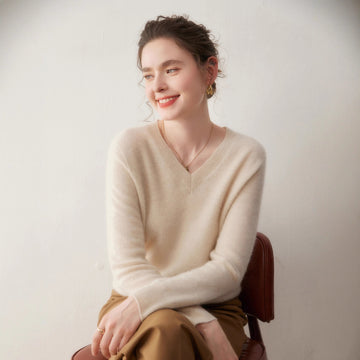 Cashmere V-Neck Women’s Knit Top – Soft, Warm, Slimming Fall/Winter Layer