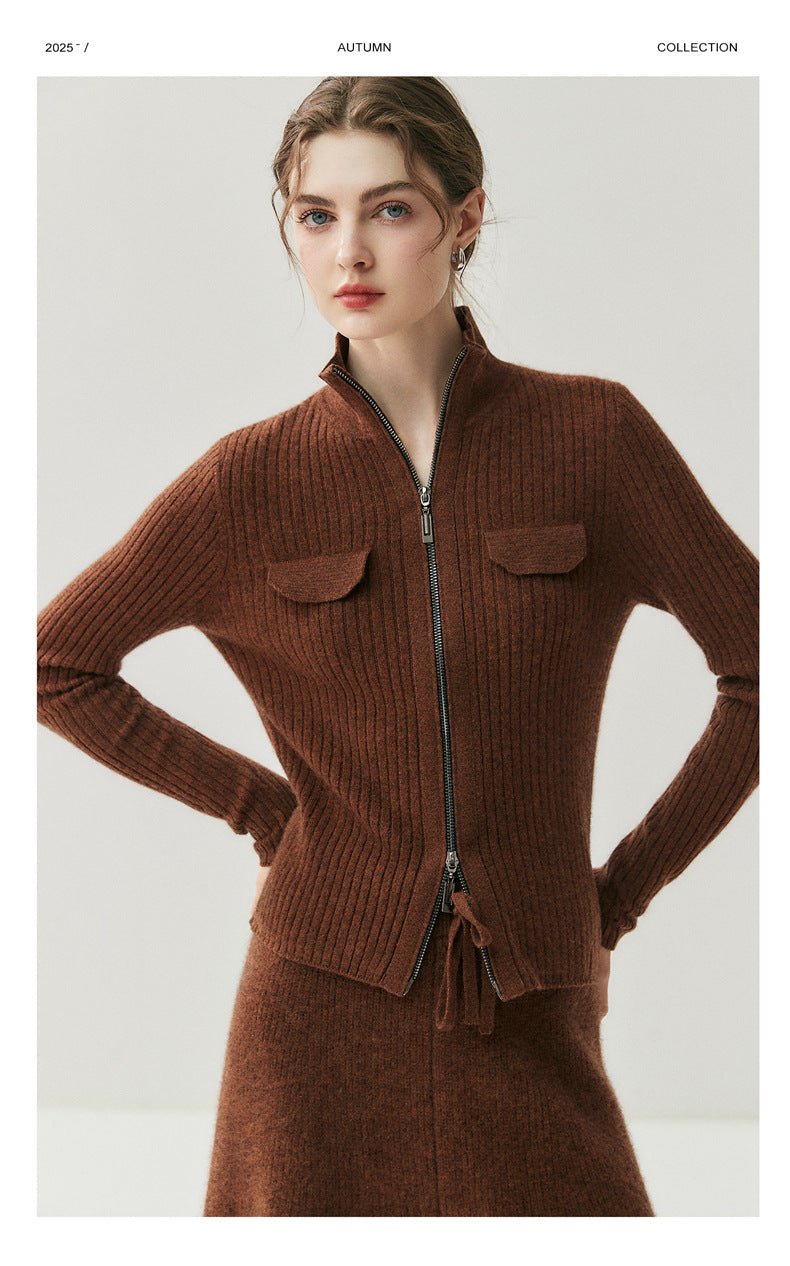 Cashmere Zipper Cardigan – Slim Warm Pure Cashmere Knit Jacket - Sainiya Eco Wear