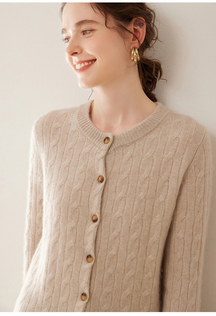 Cashmere Cardigan – 100% Pure Cashmere Thickened Cable Knit Sweater - Sainiya Eco Wear