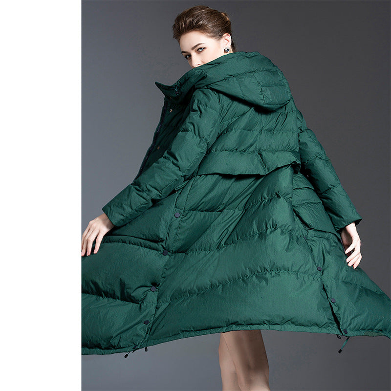 Down Jacket Women’s Hooded Long Coat – Thickened 90% White Duck Down Winter Style