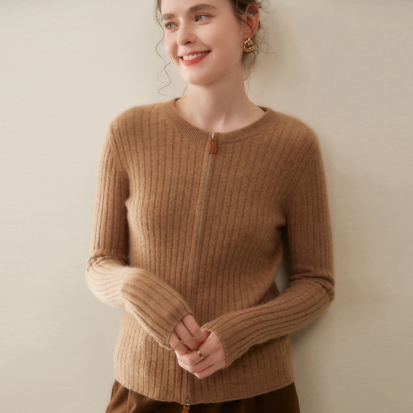 Cashmere Cardigan – 100% Pure Cashmere Double-Zip Slim Knit Jacket - Sainiya Eco Wear