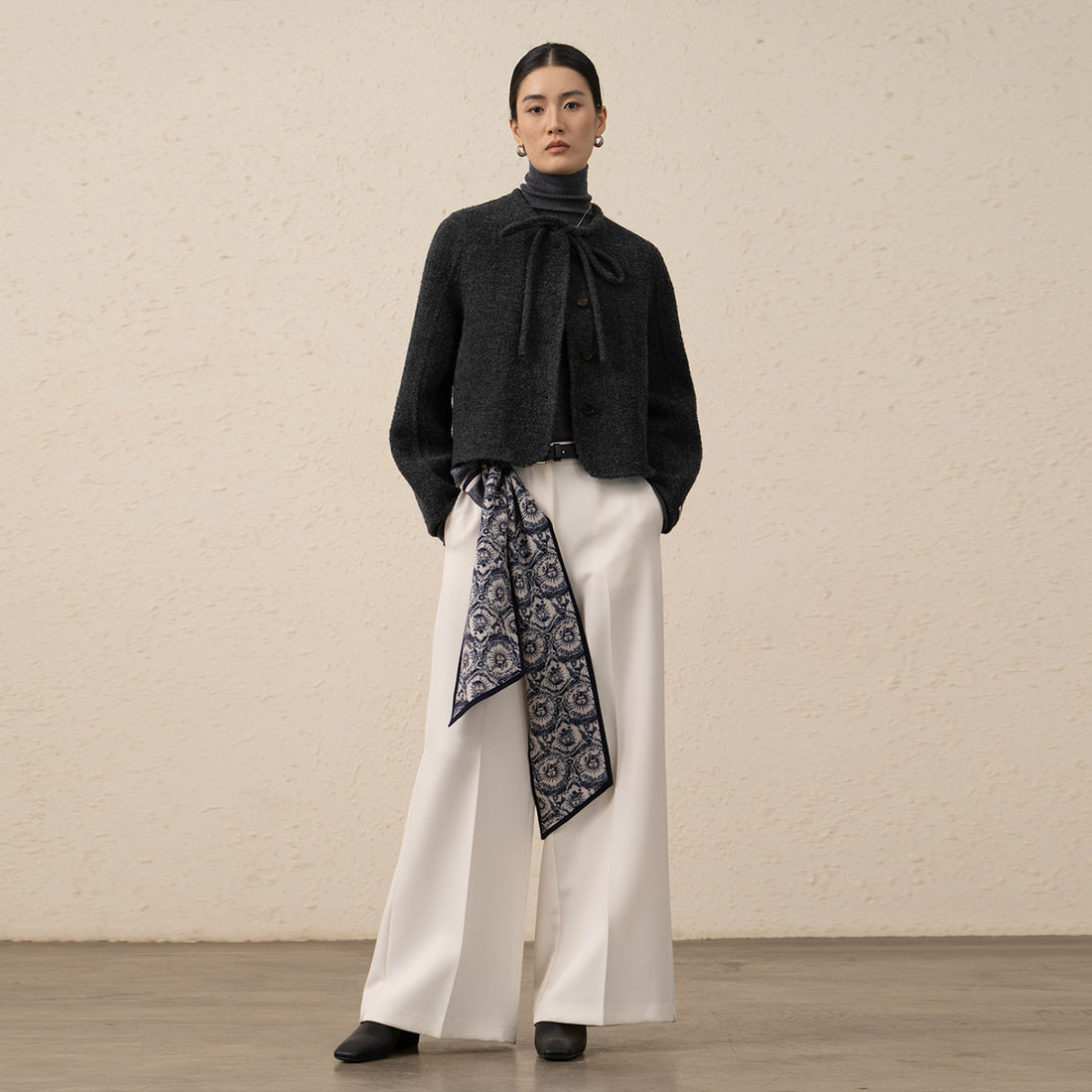 Alpaca Wool Short Coat – Textured Mixed-Color Fleece Jacket for Women