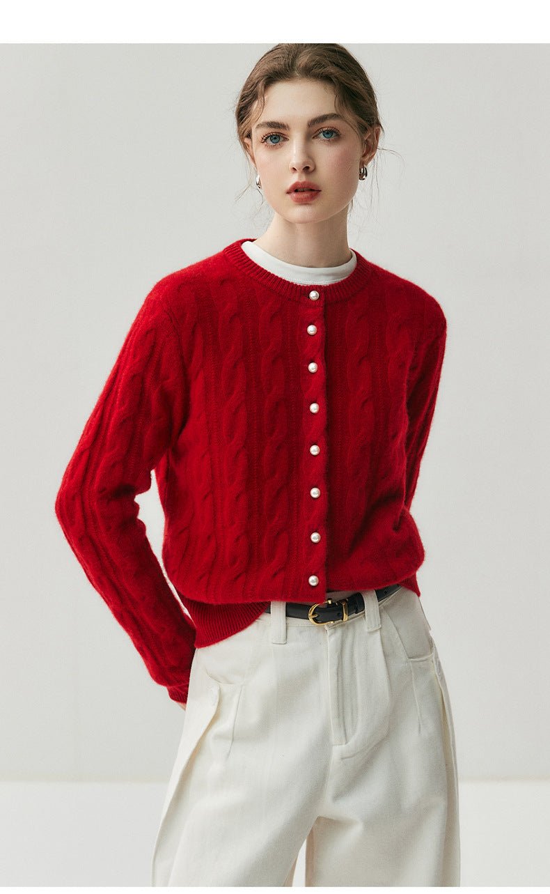Chic Cashmere Cardigan – Pearl Button Heavy Braided Knit - Sainiya Eco Wear