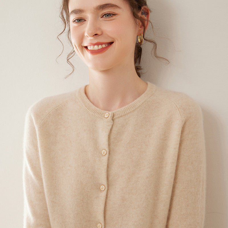 Cashmere Cardigan – Women’s 100% Pure Cashmere Round Neck Sweater Jacket