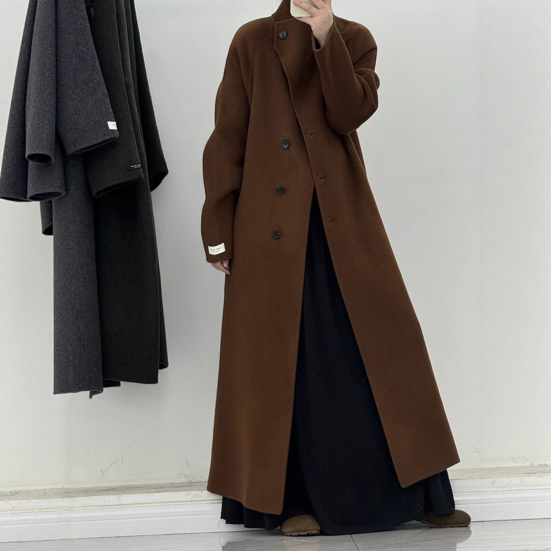 Long Wool Coat for Women – Turn-Down Collar Loose Korean Style Double-Sided Wool Jacket